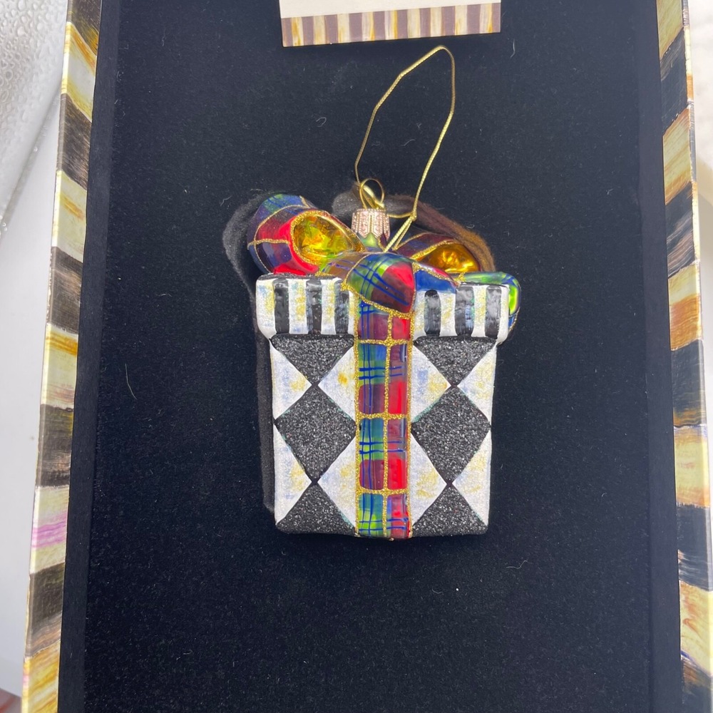 MacKenzie-Childs NWT Retired Ornament Harlequin Present with Tartan Ribbon Bow